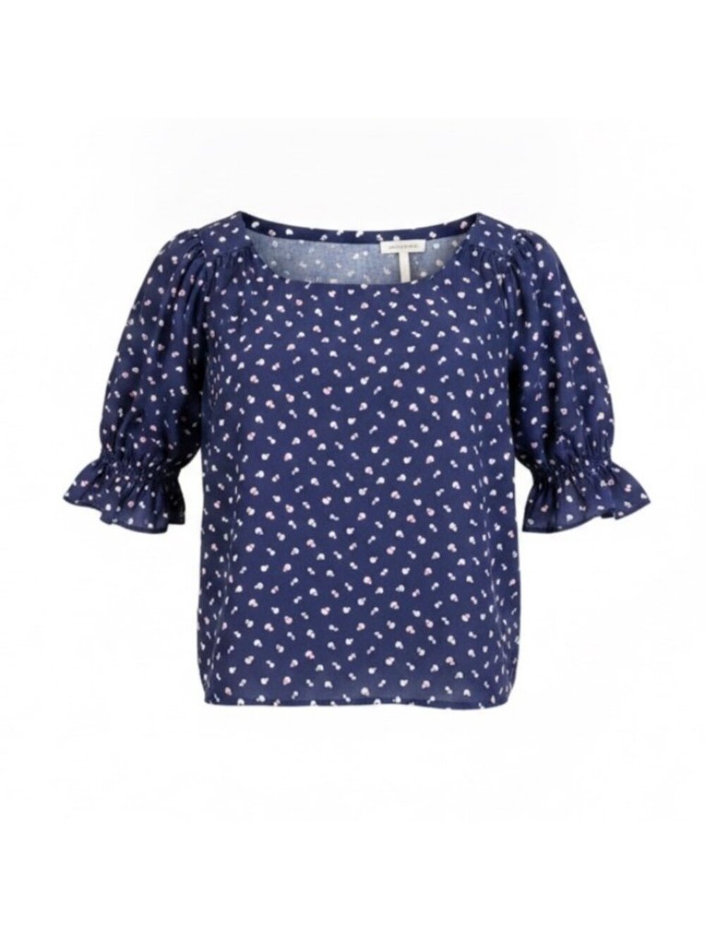 Ann Taylor Womens Navy Floral Print Blouse Ruffled Sleeves Pattern Size XS